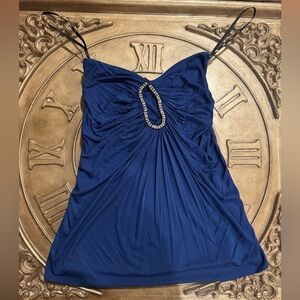 SKY blue ruched top with rhinestone detailing